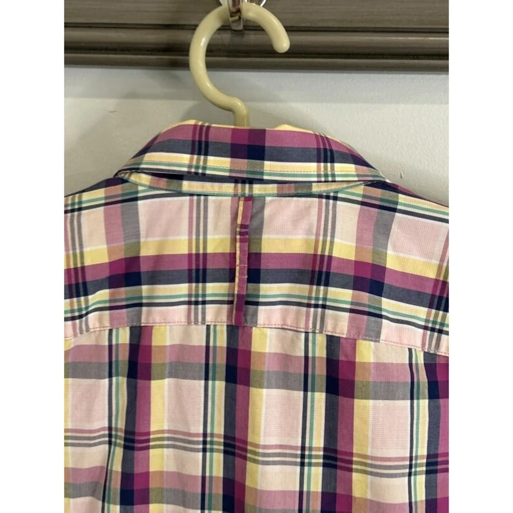 Banana Republic Luxe Stretch Poplin Grant Slim Shirt Pink Multi Plaid Button M